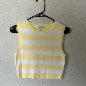 She+Sky white and yellow striped, cropped, lose-fitting tank